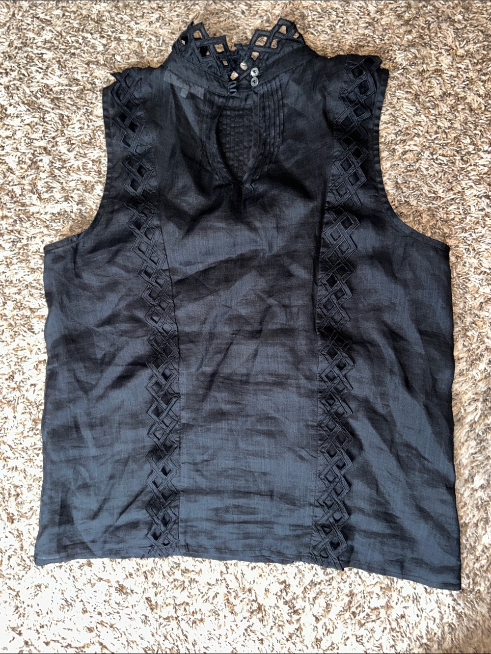 Frame Denim Black Embroidered Ramie Sleeveless Top - Women’s Medium - Picture 3 of 6